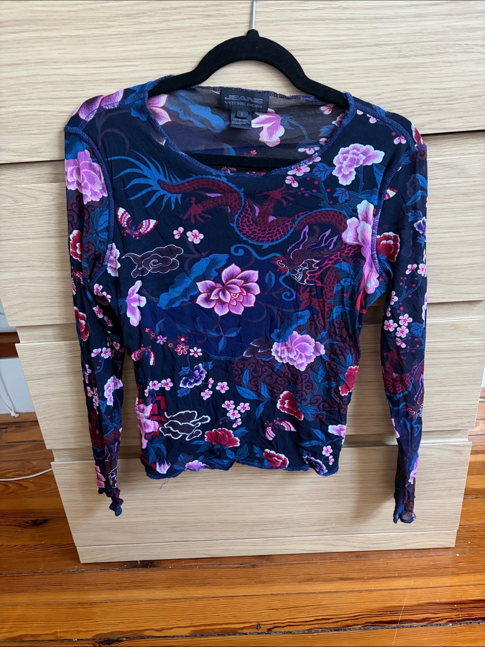 Votre Nom Black Floral Dragon Long Sleeve Tee
